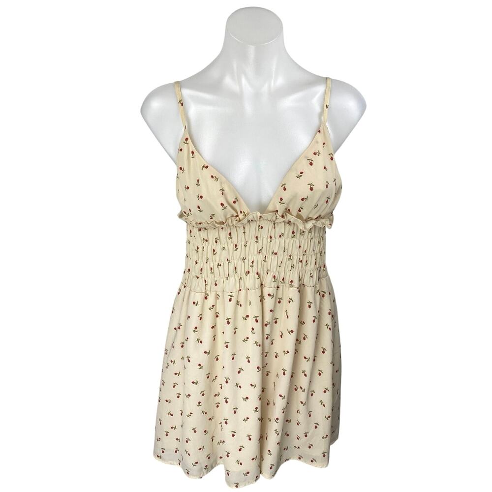 Princess Polly Cream Floral Sleeveless Cami Camisole Smocked Mini A-line Dress 4